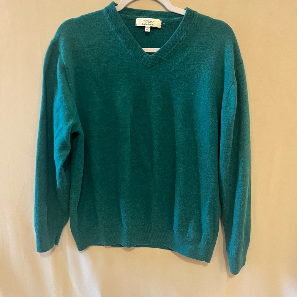 Turnbury Elegant Teal V-Neck Sweater 100% Extra Fine Merino Wool - Size XL